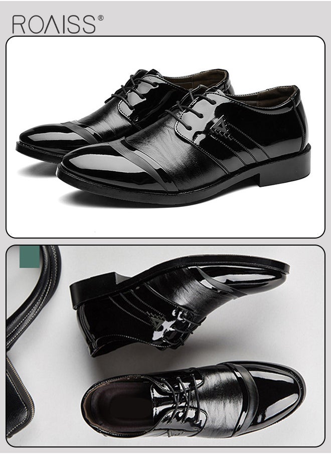 roaiss - Men's Dress Shoes Checkered Stripes Modern Formal Business Oxford Shoes Casual Tuxedo Leather Lace Up Shoes - Image 1