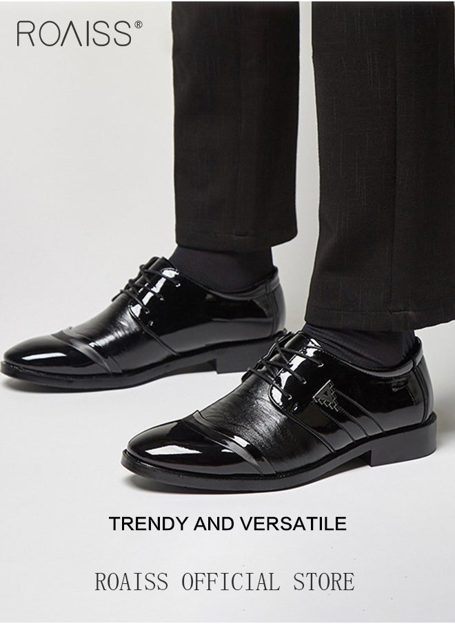 roaiss - Men's Dress Shoes Checkered Stripes Modern Formal Business Oxford Shoes Casual Tuxedo Leather Lace Up Shoes - Image 1