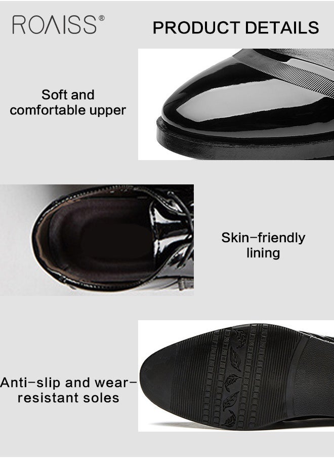 roaiss - Men's Dress Shoes Checkered Stripes Modern Formal Business Oxford Shoes Casual Tuxedo Leather Lace Up Shoes - Image 1