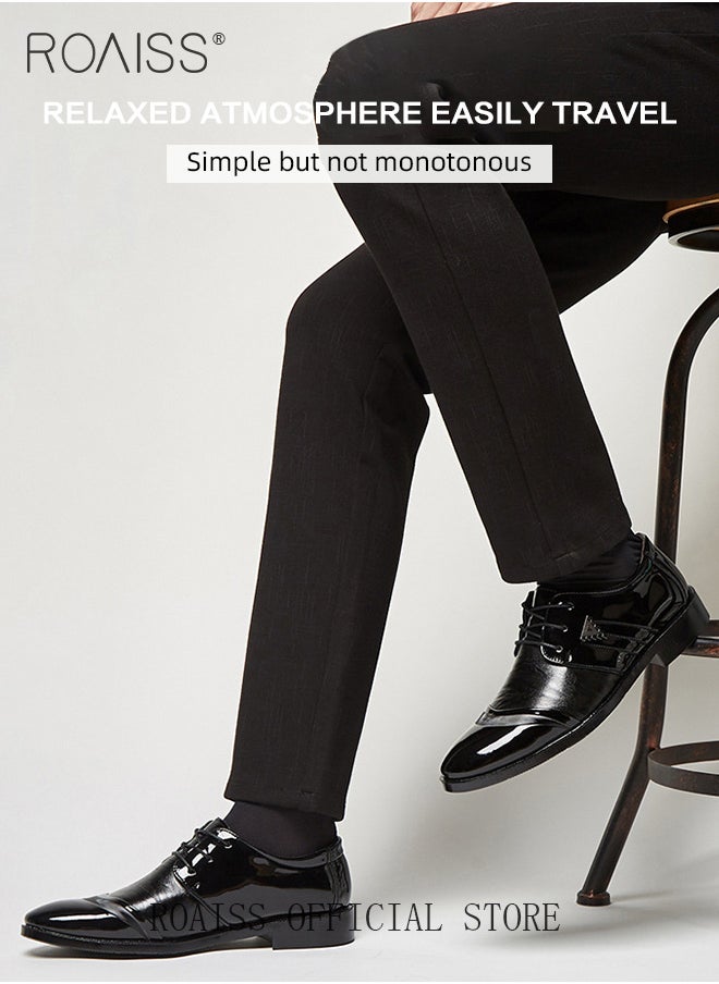 roaiss - Men's Dress Shoes Checkered Stripes Modern Formal Business Oxford Shoes Casual Tuxedo Leather Lace Up Shoes - Image 1