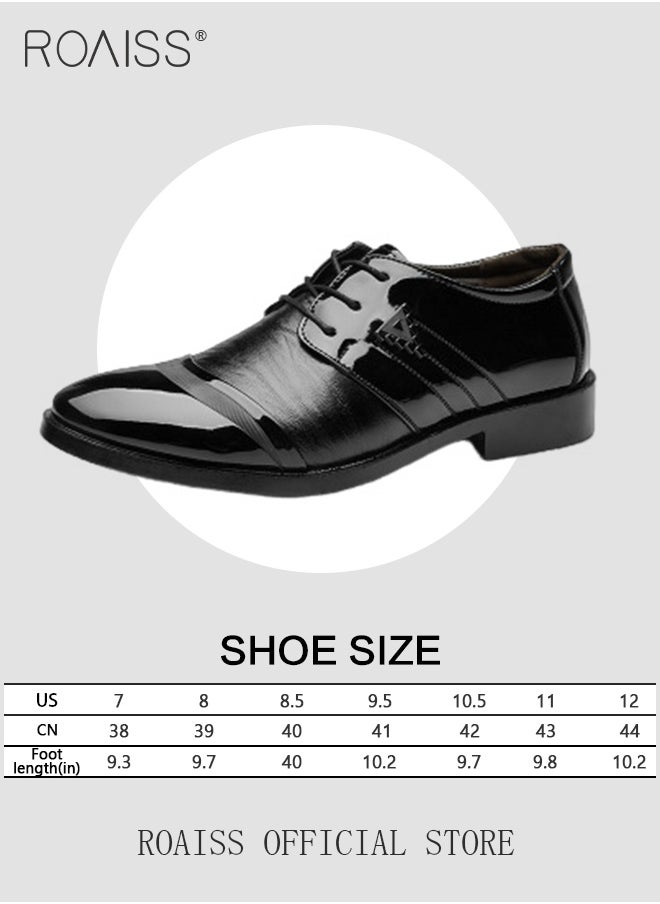 roaiss - Men's Dress Shoes Checkered Stripes Modern Formal Business Oxford Shoes Casual Tuxedo Leather Lace Up Shoes - Image 1