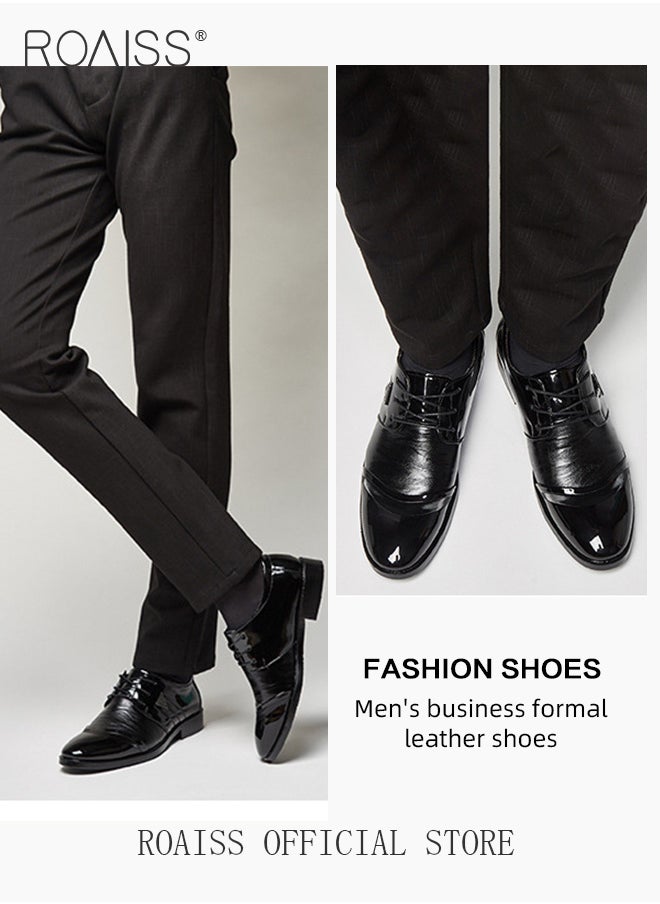 roaiss - Men's Dress Shoes Checkered Stripes Modern Formal Business Oxford Shoes Casual Tuxedo Leather Lace Up Shoes - Image 1