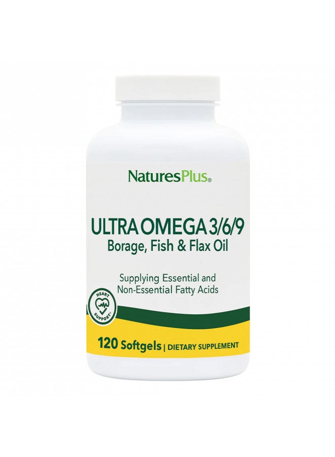 NaturesPlus Ultra Omega 3 6 9-1200 mg, 120 Softgels - Borage Oil, Fish Oil, Flax Oil Supplement - Gluten-Free - 120 Servings