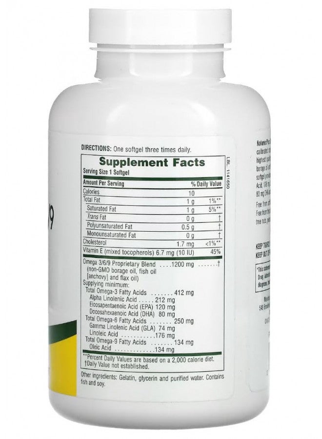 NaturesPlus Ultra Omega 3 6 9-1200 mg, 120 Softgels - Borage Oil, Fish Oil, Flax Oil Supplement - Gluten-Free - 120 Servings