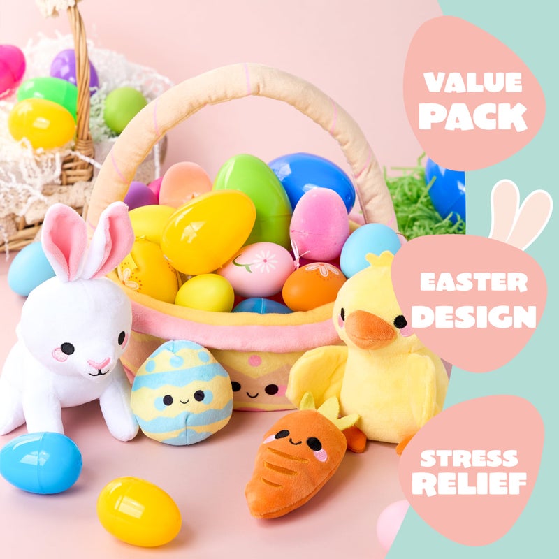 JOYIN 5 Pcs Easter Basket Plush Playset, Filled Basket with Bunny Chick Egg Carrot, Easter Toys Gifts Prefilled with Animal Stuffers for Baby Toddler Kids Boys & Girls of All Ages - Image 3