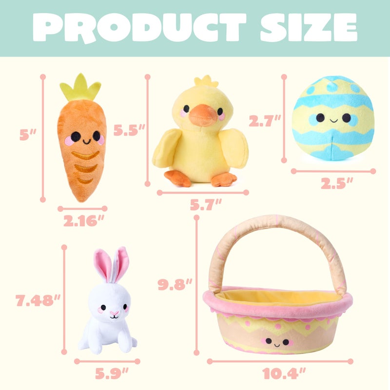 JOYIN 5 Pcs Easter Basket Plush Playset, Filled Basket with Bunny Chick Egg Carrot, Easter Toys Gifts Prefilled with Animal Stuffers for Baby Toddler Kids Boys & Girls of All Ages - Image 5
