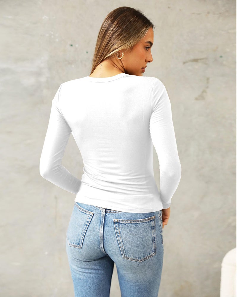 Abardsion Women's Long Sleeve Shirts Spring 2026 Casual Basic Going Out Crop Tops Slim Fit Tight Y2K Clothes(White, M) - Image 4