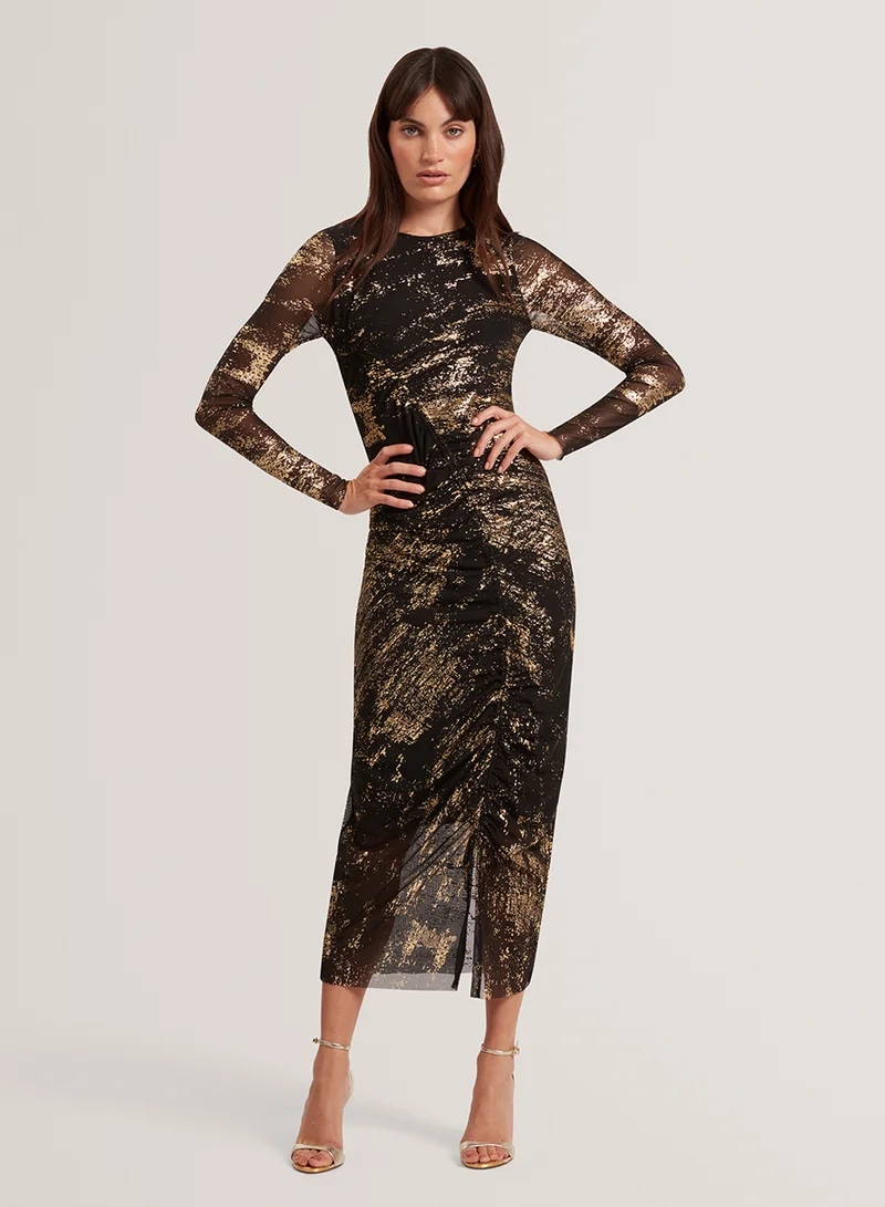 Ted Baker Foil Printed Long Sleeve Mesh Bodycon Dress