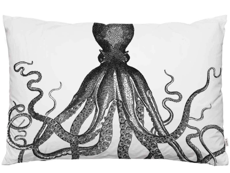 EKOBLA Throw Pillow Cover Octopus Vintage Nautical Animal Black and White Giant Cool Gorgeous Octopus Wild Sea Decor Lumbar Pillow Case Cushion for Sofa Couch Bed Standard Queen Size 20x30 Inch - Image 1
