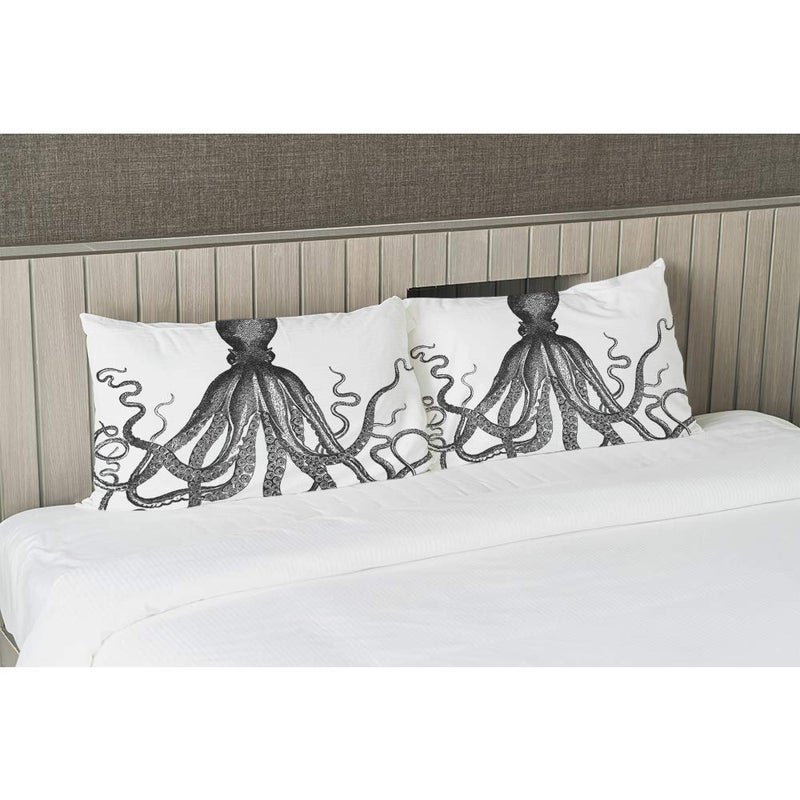 EKOBLA Throw Pillow Cover Octopus Vintage Nautical Animal Black and White Giant Cool Gorgeous Octopus Wild Sea Decor Lumbar Pillow Case Cushion for Sofa Couch Bed Standard Queen Size 20x30 Inch - Image 4