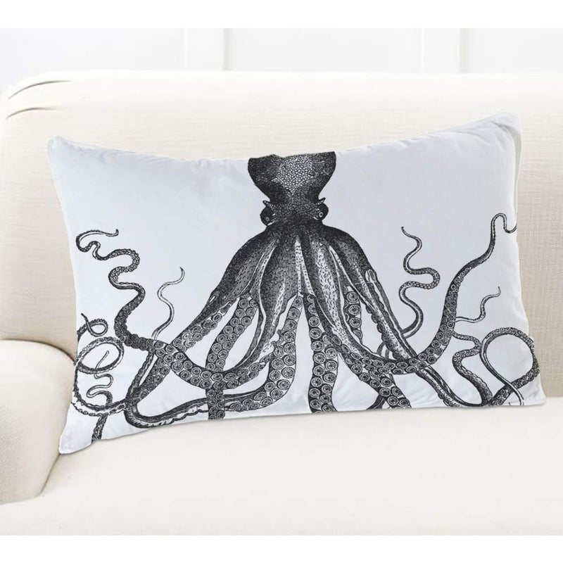 EKOBLA Throw Pillow Cover Octopus Vintage Nautical Animal Black and White Giant Cool Gorgeous Octopus Wild Sea Decor Lumbar Pillow Case Cushion for Sofa Couch Bed Standard Queen Size 20x30 Inch - Image 5