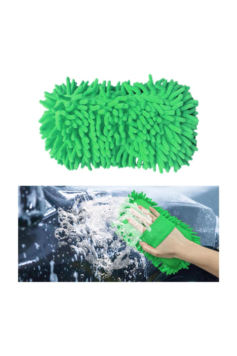 2pcs  Premium Microfiber Wash Mitt, Soft Scratch-Free Double-Sided Chenille Washing Gloves Perfect for Car Washing and Detailing (Green, X-Large) - Image 1