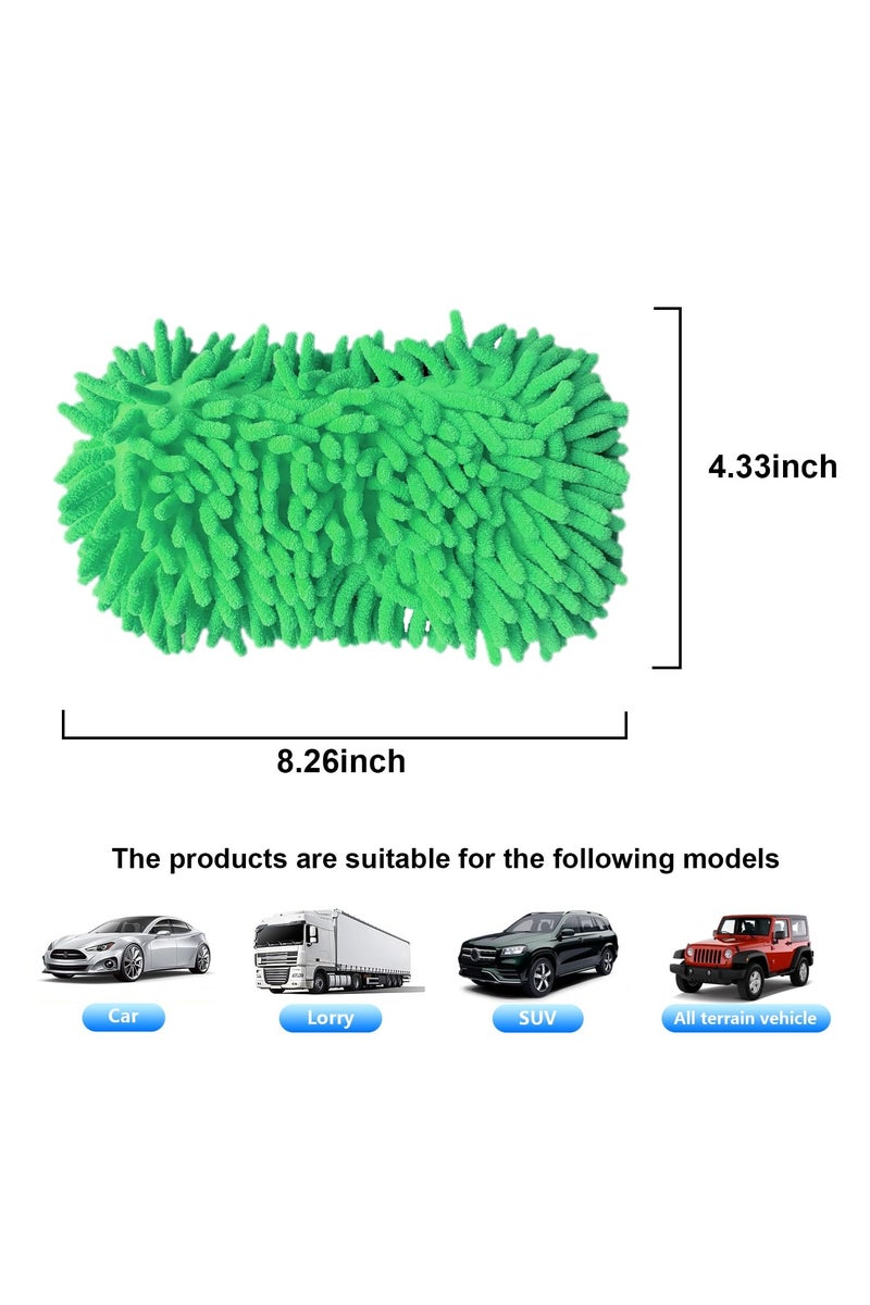 2pcs  Premium Microfiber Wash Mitt, Soft Scratch-Free Double-Sided Chenille Washing Gloves Perfect for Car Washing and Detailing (Green, X-Large) - Image 2