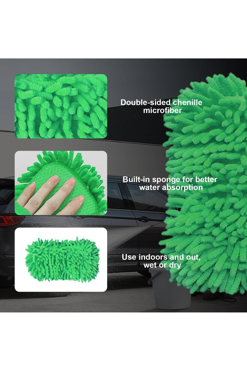 2pcs  Premium Microfiber Wash Mitt, Soft Scratch-Free Double-Sided Chenille Washing Gloves Perfect for Car Washing and Detailing (Green, X-Large) - Image 3