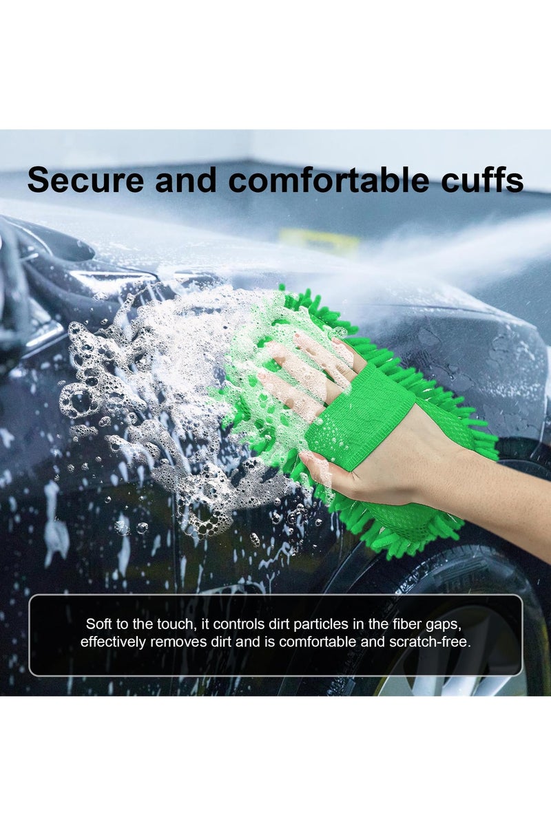 2pcs  Premium Microfiber Wash Mitt, Soft Scratch-Free Double-Sided Chenille Washing Gloves Perfect for Car Washing and Detailing (Green, X-Large) - Image 5