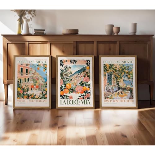 Tanmart Italy Amalfi Coast Wall Art Decor Vintage Italian City Canvas Painting Tuscan Italy Travel Landscape Poster Mediterranean Pictures Lemon Prints Beach Artwork for Kitchen Bedroom 12x16 Inch Wood Framed - Image 4