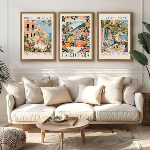 Tanmart Italy Amalfi Coast Wall Art Decor Vintage Italian City Canvas Painting Tuscan Italy Travel Landscape Poster Mediterranean Pictures Lemon Prints Beach Artwork for Kitchen Bedroom 12x16 Inch Wood Framed - Image 5