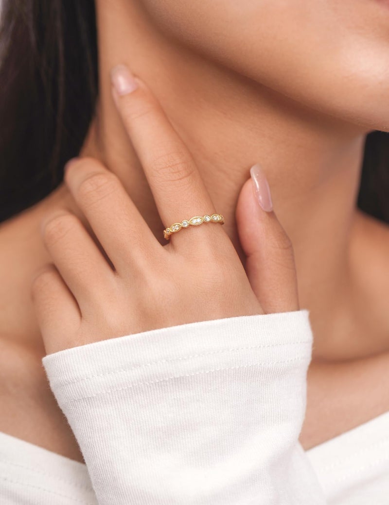 IMOLOVE خاتم زفاف مويسانيت IMOLOVE خواتم زفاف للنساء على شكل عين الشر خاتم فضة استرليني 925 مع خاتم خطوبة دائري قابل للتكديس مطلي بالذهب الأصفر عيار 18 حجم 7 - Image 5