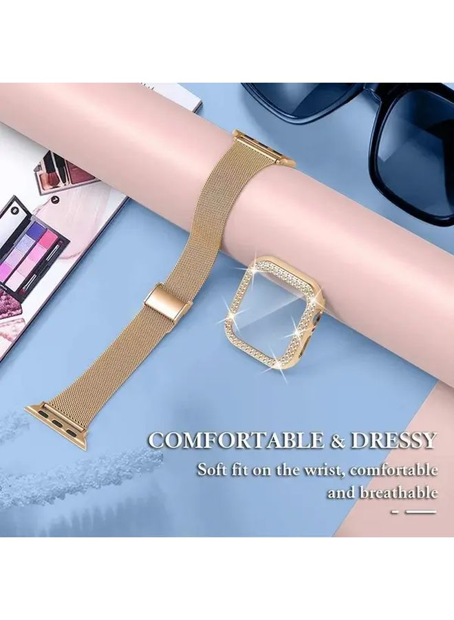علبة ألماس وردي مع سوار معدني لساعة iWatch Band Ultra 2 سوار من الفولاذ المقاوم للصدأ متوافق مع Apple Watch 9 8 7 6 5 4 SE 3 45mm 44mm 40mm 41mm Series 11 10 42mm 46mm سوار للمعصم إكسسوار ترقية بتصميم فاخر - Image 3