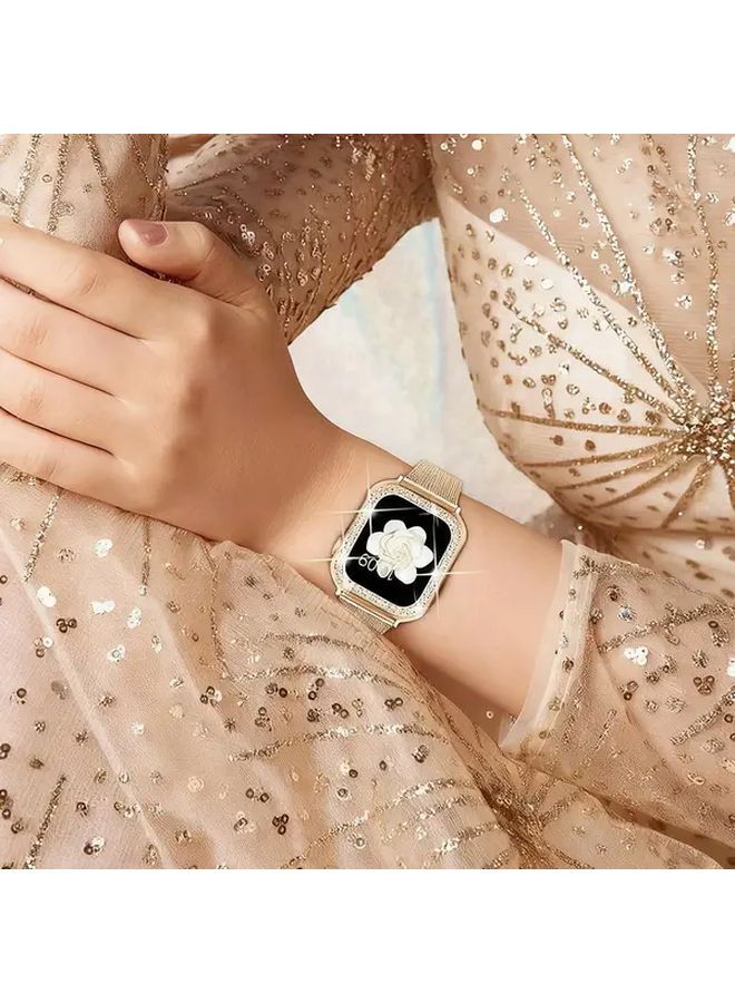 علبة ألماس وردي مع سوار معدني لساعة iWatch Band Ultra 2 سوار من الفولاذ المقاوم للصدأ متوافق مع Apple Watch 9 8 7 6 5 4 SE 3 45mm 44mm 40mm 41mm Series 11 10 42mm 46mm سوار للمعصم إكسسوار ترقية بتصميم فاخر - Image 4