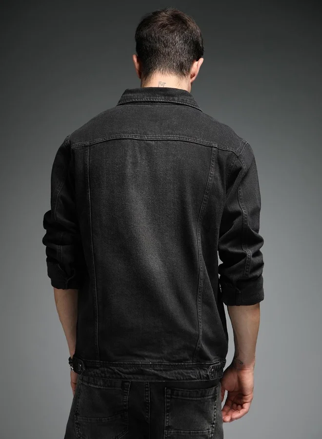 HIGH STAR Men Black Solid Denim Jacket