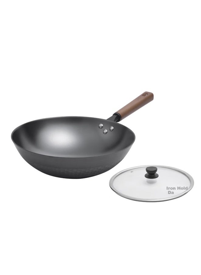 Telssida Cast Iron Flat Bottom Frying Pan Non-stick Pan Household Iron Frying Pan Nitrided Iron Pan Gas Induction Cooker 32cm - Image 1