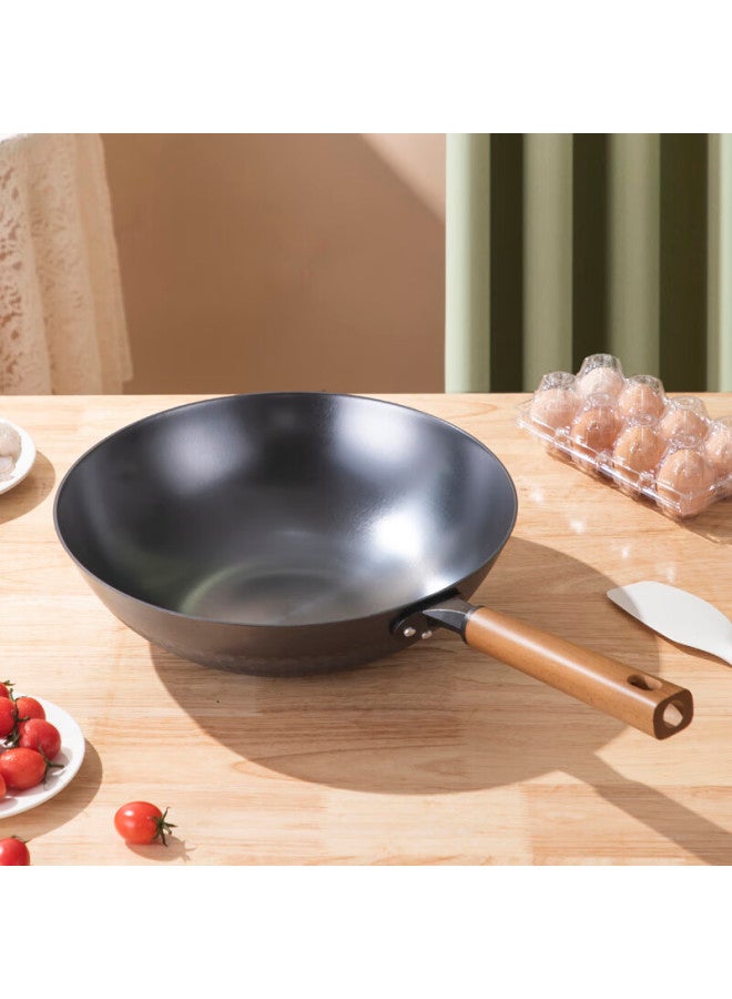 Telssida Cast Iron Flat Bottom Frying Pan Non-stick Pan Household Iron Frying Pan Nitrided Iron Pan Gas Induction Cooker 32cm - Image 3