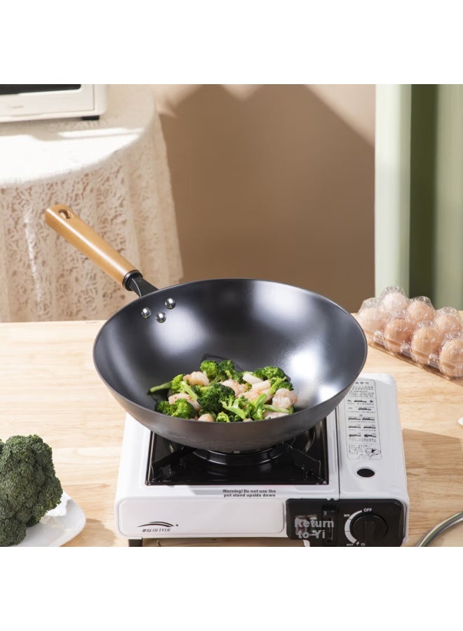 Telssida Cast Iron Flat Bottom Frying Pan Non-stick Pan Household Iron Frying Pan Nitrided Iron Pan Gas Induction Cooker 32cm - Image 4