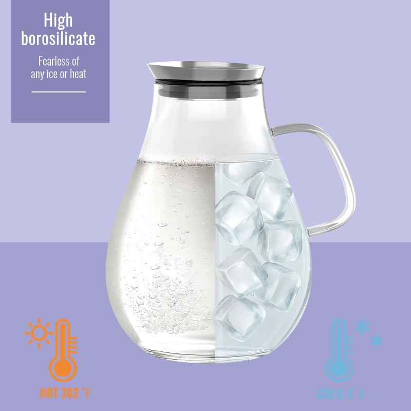 WARMSIMPLE Glass Pitcher With Lid, 2.5 Liter 85 oz Glass Water Pitcher For Fridge, 0.66 Gallon Pitchers With Handle And Lid, Tea Jug Carafe Jar For Hot/Iced Water Milk Juice Coffee Fruit - Image 5