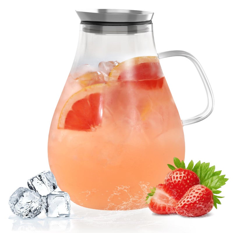 WARMSIMPLE Glass Pitcher With Lid, 2.5 Liter 85 oz Glass Water Pitcher For Fridge, 0.66 Gallon Pitchers With Handle And Lid, Tea Jug Carafe Jar For Hot/Iced Water Milk Juice Coffee Fruit - Image 1