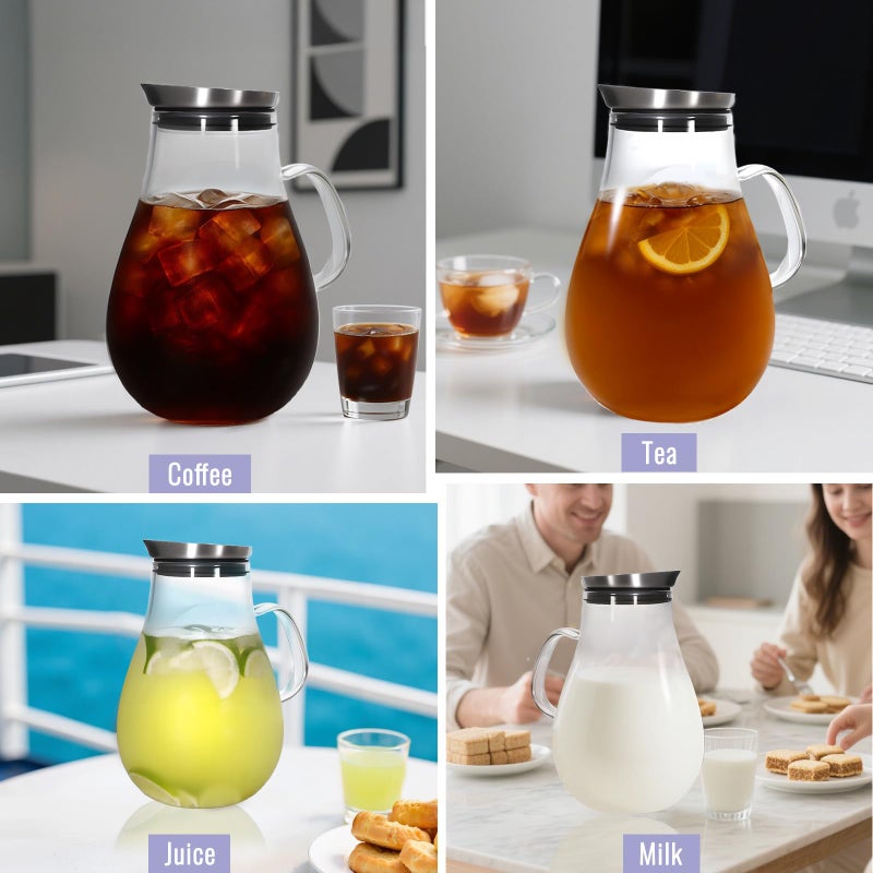 WARMSIMPLE Glass Pitcher With Lid, 2.5 Liter 85 oz Glass Water Pitcher For Fridge, 0.66 Gallon Pitchers With Handle And Lid, Tea Jug Carafe Jar For Hot/Iced Water Milk Juice Coffee Fruit - Image 3