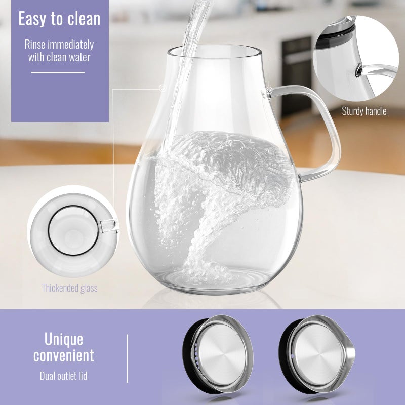 WARMSIMPLE Glass Pitcher With Lid, 2.5 Liter 85 oz Glass Water Pitcher For Fridge, 0.66 Gallon Pitchers With Handle And Lid, Tea Jug Carafe Jar For Hot/Iced Water Milk Juice Coffee Fruit - Image 4