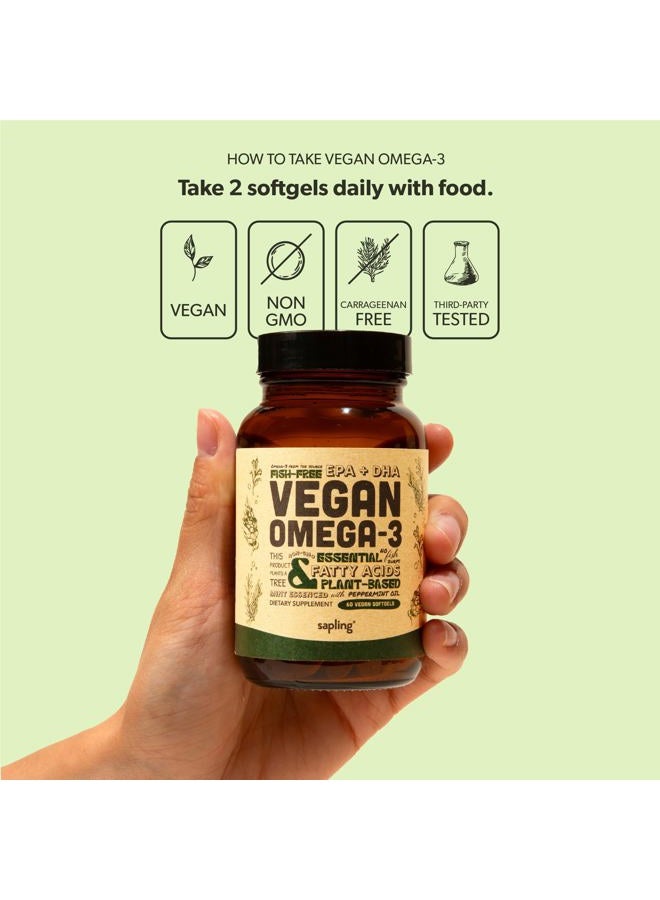 sapling Vegan Omega 3 Supplement - Plant Based DHA & EPA Fatty Acids - Carrageenan Free, Alternative to Fish Oil, Supports Heart, Brain, Joint Health - Sustainably Sourced Algae - 60 Softgels  - Image 5