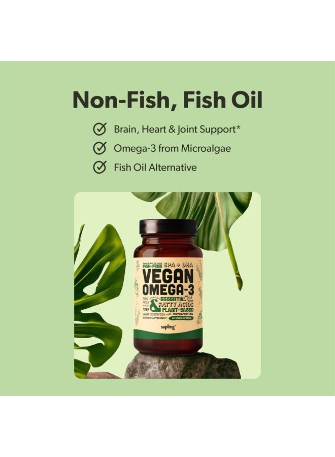 sapling Vegan Omega 3 Supplement - Plant Based DHA & EPA Fatty Acids - Carrageenan Free, Alternative to Fish Oil, Supports Heart, Brain, Joint Health - Sustainably Sourced Algae - 60 Softgels  - Image 3