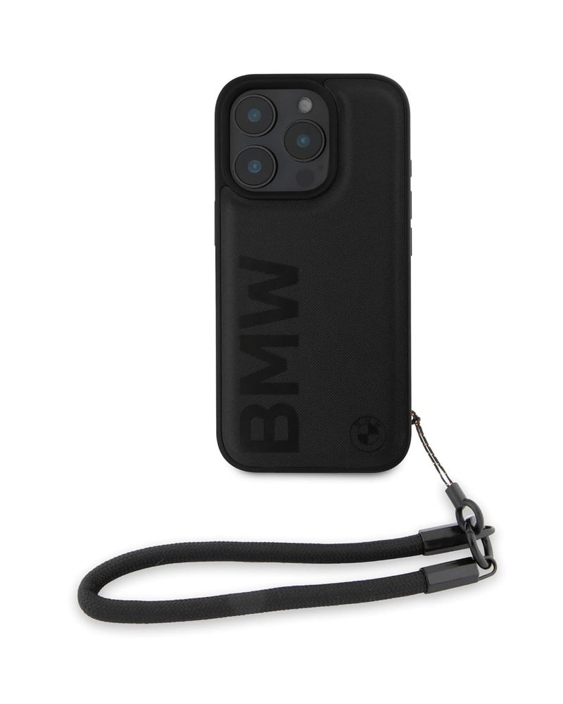 CG MOBILE حافظة هاتف CG MOBILE BMW [مرخصة رسمياً] بتوقيع | حافظة جلدية مع حزام سلكي تحمل علامة كبيرة حافظة/غطاء واقي متوافق مع iPhone 16 Pro (6.3 بوصة) (2024) - أسود - Image 1