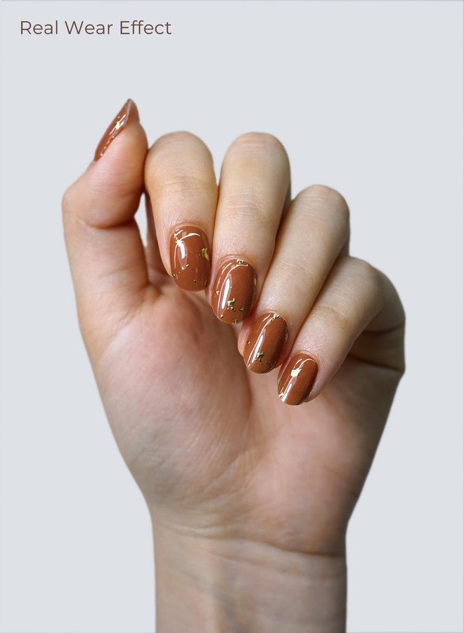 Beaolata Real Gel Nail Strips (No UV Light Needed) - 44Pcs Salon Quality Nail Stickers - Long Lasting Polish Wraps for Women, Easy Apply & Remove (Brown Metallic) - Image 2