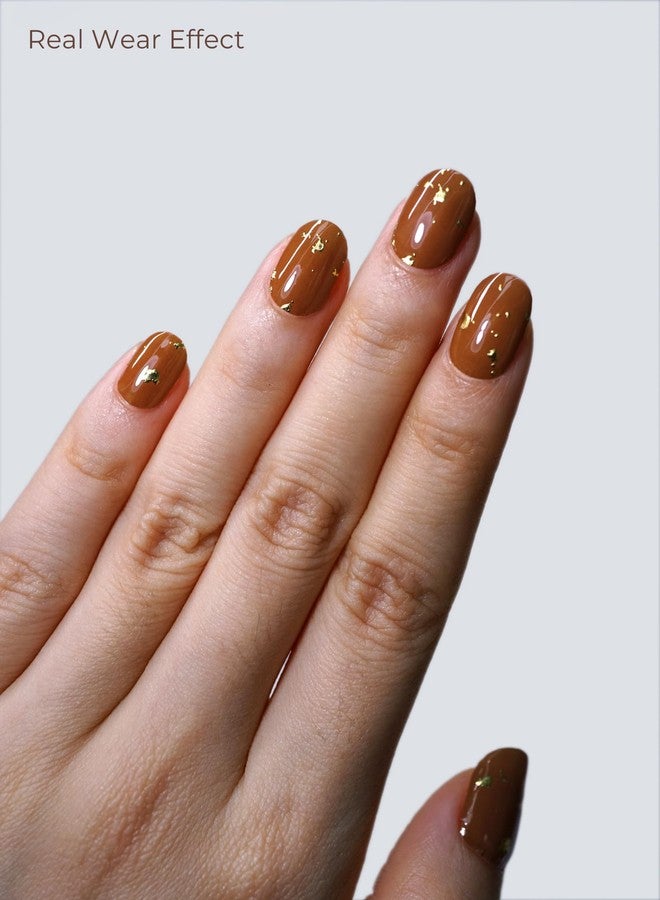 Beaolata Real Gel Nail Strips (No UV Light Needed) - 44Pcs Salon Quality Nail Stickers - Long Lasting Polish Wraps for Women, Easy Apply & Remove (Brown Metallic) - Image 3