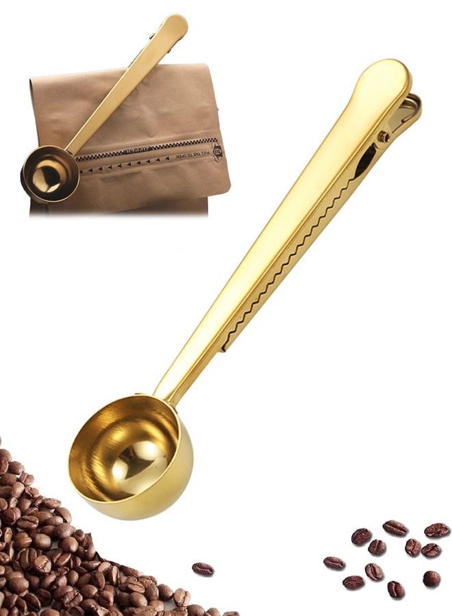 1 pcs Stainless Coffee Scoop with Clip, Coffee Measuring Spoon with Clip for Measuring Coffee, Milk, Tea, Protein Powder, Instant Drinks(gold) - Image 1