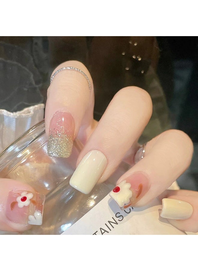 Goolsky Pure Garden Camellia Press-on Nails with Glitter for Elegant Daily Wear - Image 1