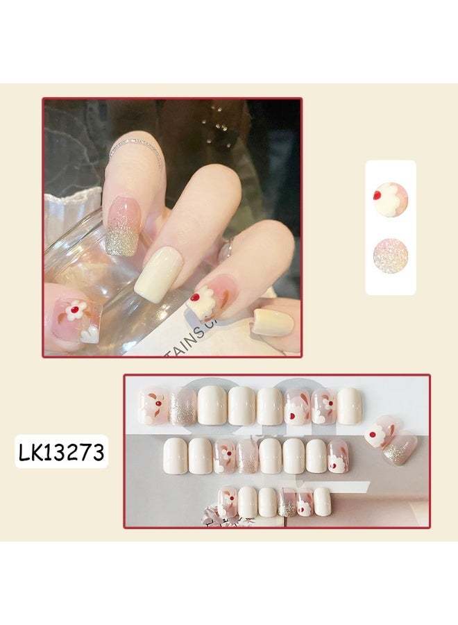Goolsky Pure Garden Camellia Press-on Nails with Glitter for Elegant Daily Wear - Image 2
