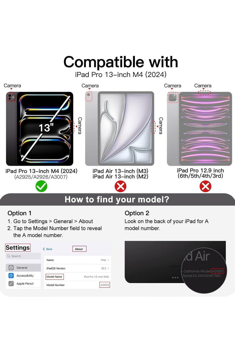 LEDIN Rotating Case for iPad Pro 13-Inch M4 (2024) with Pencil Holder,360 Degree Rotation Protective Stand Slim Cover Clear Back, Auto Wake/Sleep (iPad Pro 13) - Image 2
