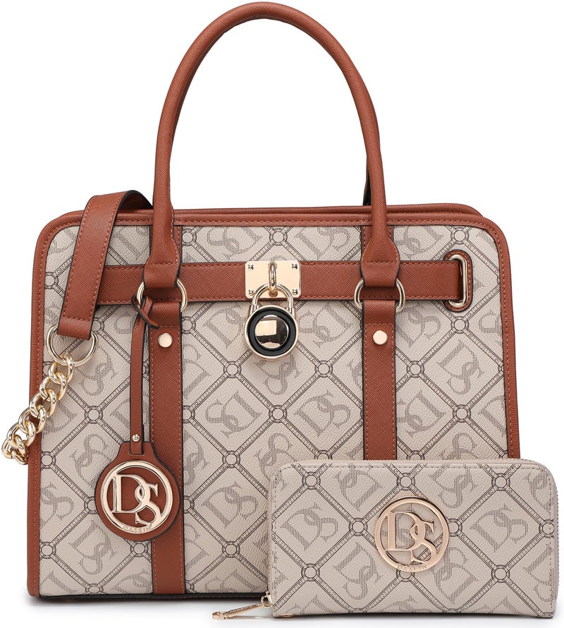 Dasein Two Tone Satchel Handbags Purses for Women Vegan Leather Shoulder Bags Large Tote Bag with Matching Wallet