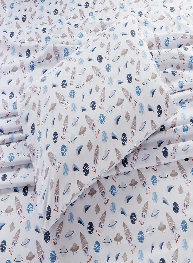 Linen Plus Sheet Set Kids/Teen Solar System Spaceship Universe Rocket UFO White Blue Grey Red New # Blue Solar (Twin) - Image 3