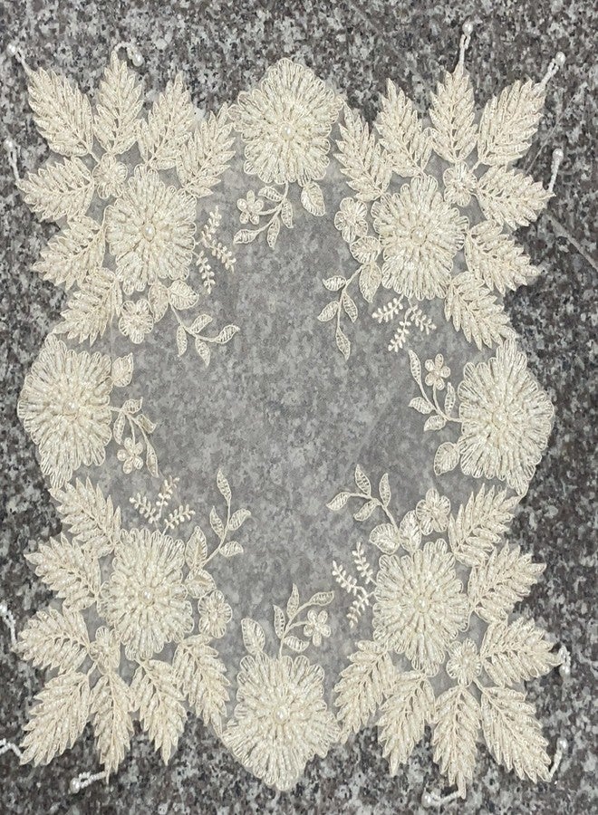 VIRFONOR Handmade Embroidery Beaded lace Doilies - Home Decor Mat for Coffee Table, Ornaments, Flower Pot, Home, Wedding Decoration(15.7’’x15.7’’, Beige) - Image 2