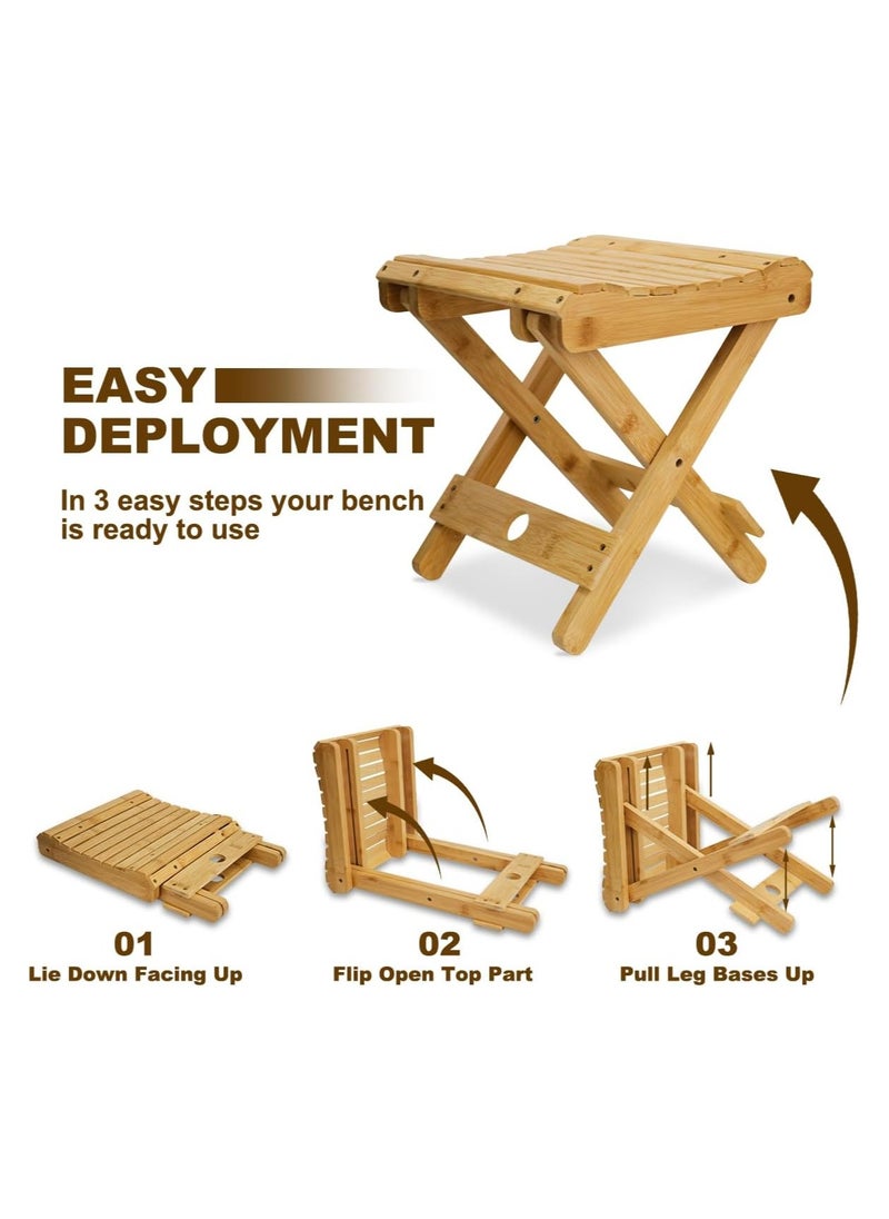 HaHaHai Bamboo Folding Stool, Home Portable Shower Foot Rest Folding Seat, Small Stool Chair for  Bathroom, Picnic, Fishing  - Image 2