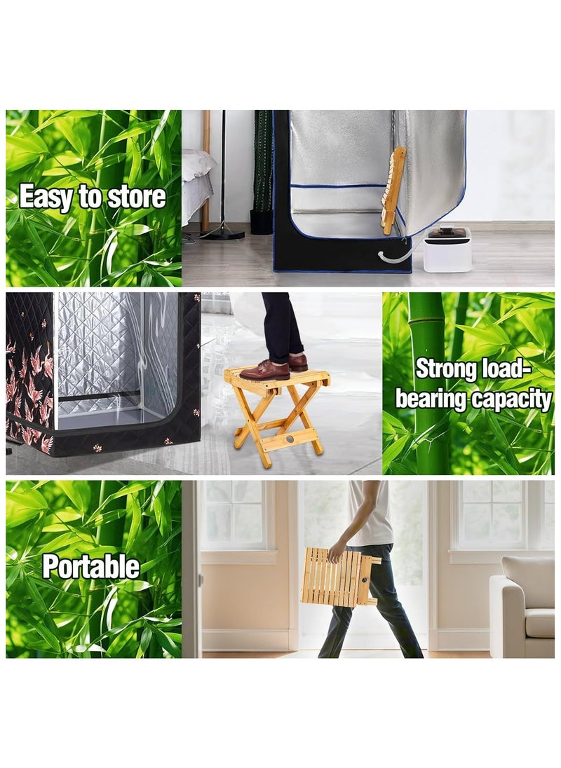 HaHaHai Bamboo Folding Stool, Home Portable Shower Foot Rest Folding Seat, Small Stool Chair for  Bathroom, Picnic, Fishing  - Image 3