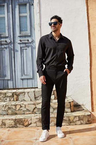 Percle Mens Fashion Slim Fit Dress Pants Casual Business Skinny Stretch Pants Golf Pants Black - Image 2