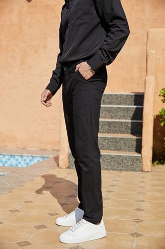 Percle Mens Fashion Slim Fit Dress Pants Casual Business Skinny Stretch Pants Golf Pants Black - Image 4
