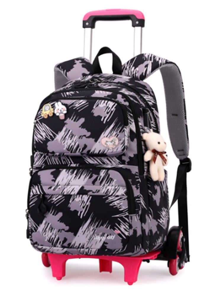 ZIRANYU حقيبة مدرسية للبنات ، حقيبة مدرسية للأطفال مع عجلات ، ووكر حقيبة مدرسية للمدارس الابتدائية والثانوية أزياء المطبوعة سحب قضيب حقيبة ( أسود - 5155 ) - Image 2