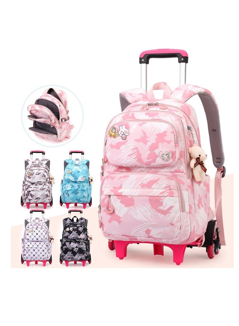 ZIRANYU حقيبة مدرسية للبنات ، حقيبة مدرسية للأطفال مع عجلات ، ووكر حقيبة مدرسية للمدارس الابتدائية والثانوية أزياء المطبوعة سحب قضيب حقيبة ( أسود - 5155 ) - Image 3